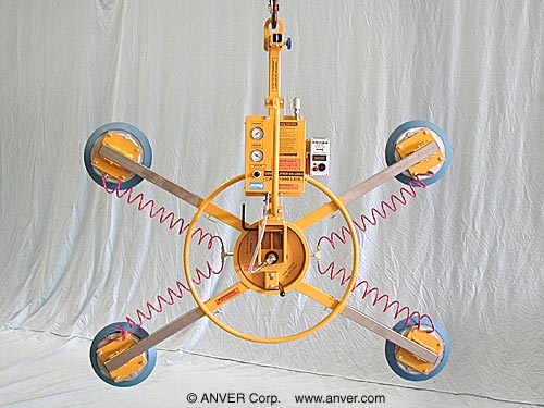 ANVER Four Pad Air Powered Multi-Configuration Vacuum Lifter with Manual Rotation and Tilt
