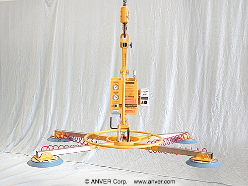 ANVER Four Pad Air Powered Multi-Configuration Vacuum Lifter with Manual Rotation and Tilt