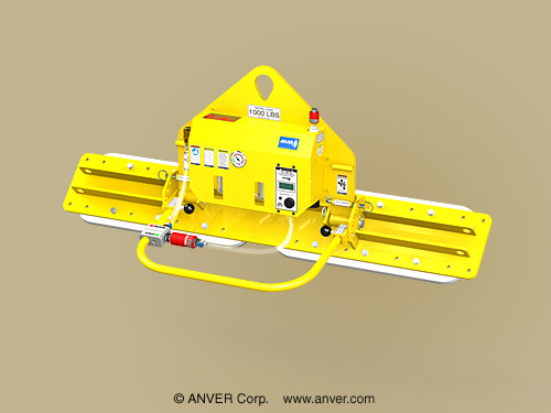 ANVER Two Pad Air Powered Vertical Vacuum Lifter with AL1001 Mini Vacuum Station for Lifting Stone Slabs 25 in. x 4 ft (63.5 cm x 1.2 m) weighing up to 1000 lb (454 kg)