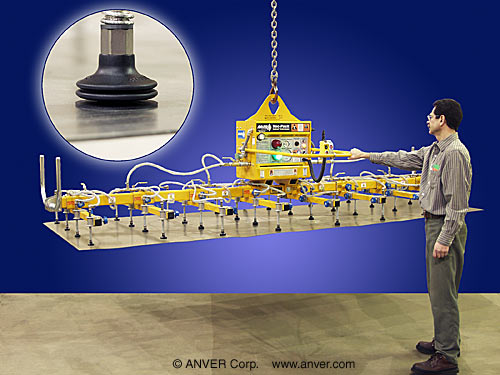 ANVER Custom Thiry-Two Pad Electric Powered Vacuum Lifter for Lifting & Handling Foils and Film as low as 26 Gauge, 12 ft x 4 ft (3.7 m x 1.2 m) up to 300 lbs (136 kg)