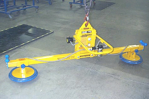 ANVER Two Pad Air Powered Vacuum Lifter for Lifting Metal Plate 12 ft x 3 ft (3.6 m x 1.0 m) weighing up to 1000 lb (454 kg)