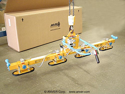 ANVER Four Pad Air Powered Vacuum Lifter with Custom Foam Pads for Handling Limestone 8 ft x 1 ft (2.4 m x 0.3 m) up to 1000 lb (454 kg)