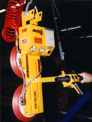 ANVER Two Pad Air Powered Vertical Vacuum Lifter for Lifting Glass Panes 5 ft x 3 ft (1.5 m x 1.0 m) weighing up to 250 lb (115 kg)