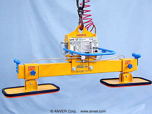 ANVER Two Pad Air Powered Vacuum Lifter with Foam Vacuum Pads for Lifting & Handling Granite 10 ft x 5 ft (3.1 m x 1.5 m) up to 3000 lb (1361 kg)