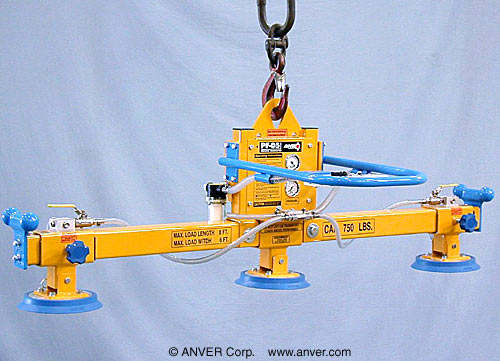 ANVER Three Pad Air Powered Vacuum Lifter for Lifting Metal Sheet and Plate 10 ft x 5 ft (3.0 m x 1.5 m) weighing up to 750 lb (340 kg)