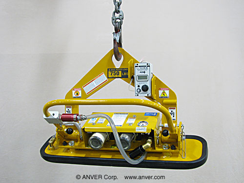 ANVER Single Pad Air Powered Vacuum Lifter with Foam Sealing Rings and Gravity Tilt for Lifting Stone Slabs, 6 ft x 6 ft up to 750 lb (340 kg)