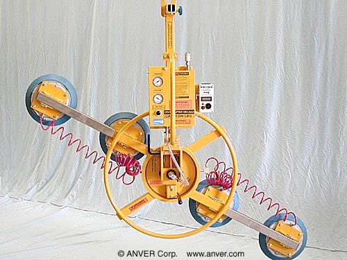 ANVER Four Pad Air Powered Multi-Configuration Vacuum Lifter with Manual Rotation and Tilt