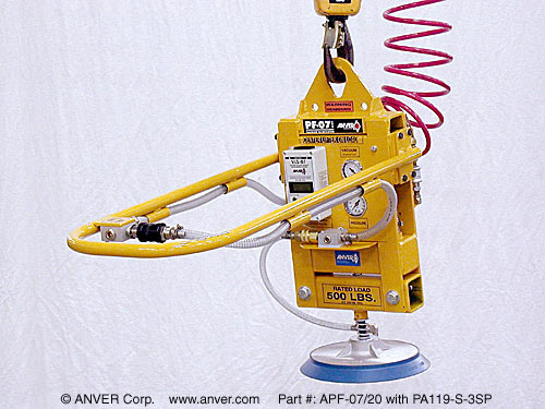 ANVER Air Powered Vacuum Generator with Custom Single Pad Attachment for Lifting Small Steel Plates up to 500 lb (227 kg)