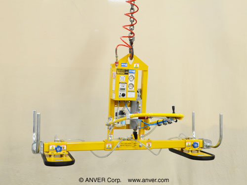 ANVER Three Pad Electric Powered Vacuum Lifter with Powered Tilt and Fixed Foam Pads for Lifting Smooth Polished to Rough Sawcut and Flamed Stone Slabs up to 1000 lb (454 kg)