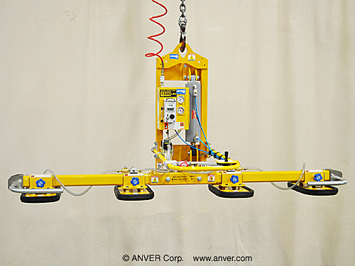 ANVER Four Pad Air Powered Vacuum Lifter with Powered Tilt and Foam Pads for Lifting & Tilting Smooth and Rough Granite Slabs 10 ft x 6 ft (3.1 m x 1.8 m) up to 1500 lbs (680 kg)