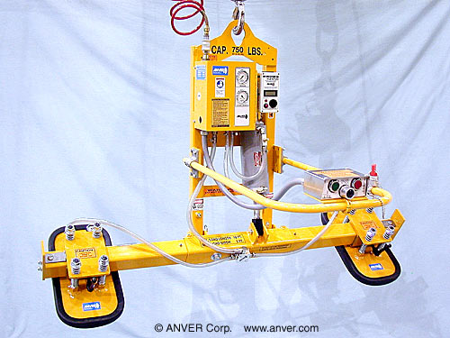 ANVER Two Pad Air Lifter with Powered Tilt and Foam Vacuum Pads for Lifting & Tilting Stone Slabs 10 ft x 5 ft (3.0 m x 1.5 m) up to 750 lb (340 kg)