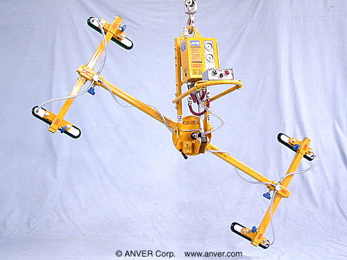 ANVER Four Pad Air Powered Tilter with Manual Rotation and Oval Vacuum Cups for Lifting & Tilting Metal Panels 12 ft x 4 ft (3.6 m x 1.2 m) up to 250 lb (113 kg)