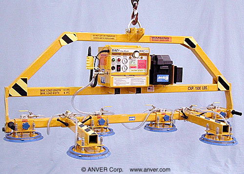 ANVER Six Pad Battery Powered Vacuum Lifter with Gravity Tilt for Lifting Smooth Stone Slabs 11 ft x 6 ft (3.4 m x 1.8 m) up to 1500 lb (680 kg)