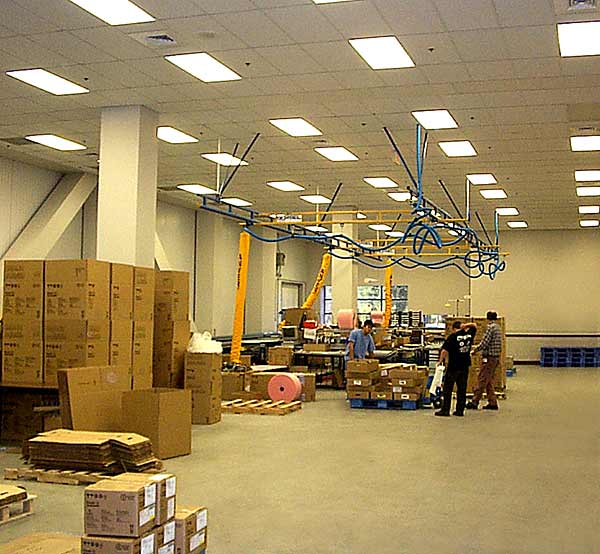Multiple Vacuum Tube Lifters Installation with Ceiling Mounted Vacuum Pumps
