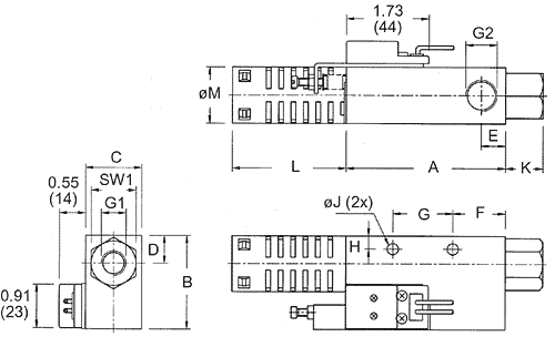 Dimensions of ANVER Single Stage C-CVCK Vacuum Pumps with Mechanical Vacuum Switch
