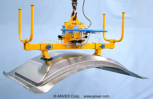 ANVER Two Pad Electric Powered Vacuum Lifter with Oval Vacuum Cups for Lifting Curved Steel Parts 6 ft x 4 ft (1.8 m x 1.2 m) up to 100 lb (45 kg)