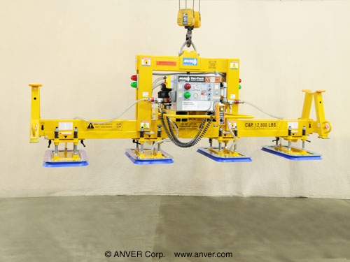 ANVER Four Pad Electric Powered Heavy Duty Vacuum Lifter with Fixed High Capacity Rectangular Vacuum Pads
