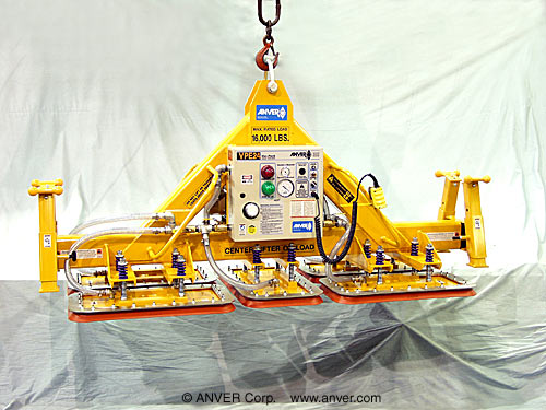 ANVER Five Pad Electric Powered Heavy Duty Vacuum Lifter with Fixed High Capacity Rectangular Vacuum Pads with Silicone Seals for Lifting & Handling Lead Blocks 58" x 98" (147 cm x 249 cm) up to 16000 lb (7258 kg)