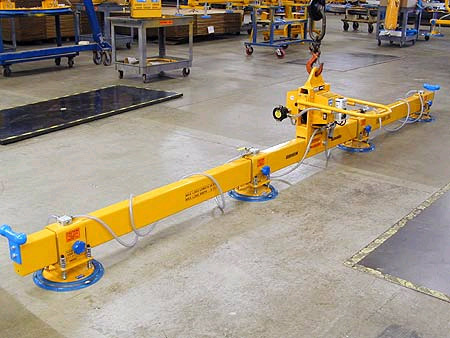 ANVER Four Pad In-Line Electric Powered Vacuum Lifter for Lifting Steel Sheet 20 ft x 6 ft (6.0 m x 1.7 m) weighing up to 2000 lb (907 kg)