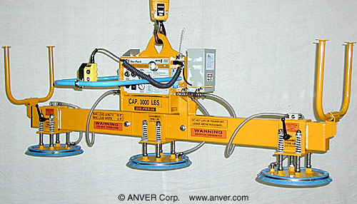 ANVER Three Pad Electric Powered Vacuum Lifter for Lifting Steel Sheets, 10 ft x 6 ft (3.0 m x 1.8 m) up to 3000 lb (1361 kg)