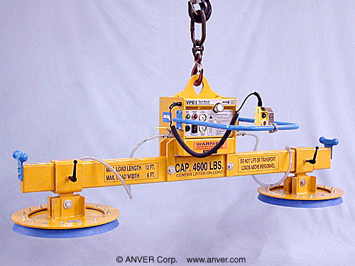ANVER Two Pad Electric Powered Vacuum Lifter for Lifting Aluminum Plate 12 ft x 6 ft (3.7 m x 1.8 m) up to 4600 lb (2086 kg)