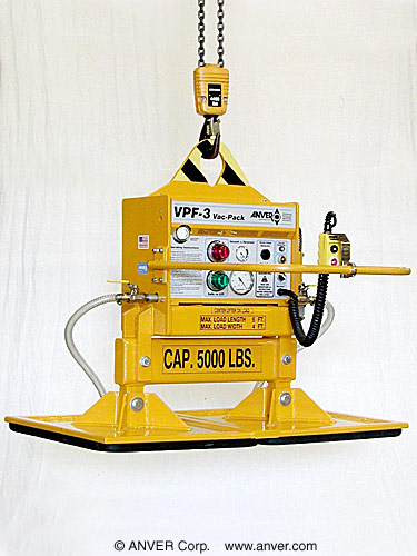 ANVER Two Pad Electric Powered Vacuum Lifter with Custom Foam Pads for Lifting Stone Slabs, 5 ft x 4 ft (1.5 m x 1.2 m) up to 5000 lb (2268 kg)