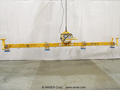 ANVER Electric Powered Four Pad Inline Vacuum Lifter for Lifting & Handling Molybdenum Sheets 20 ft x 3 ft (6.2 m x 0.9 m) up to 500 lbs (227 kg)