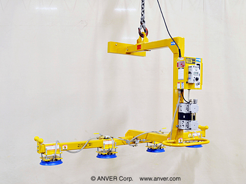 Electric Powered Vacuum Lifter with Custom C-Frame and Adjustable Bail for Lifting & Handling Formed Metal Enclosures up to 500 lbs (227 kg)