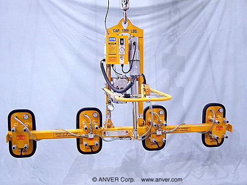 ANVER Four Pad Electric Powered Vacuum Lifter with Powered Tilt and Foam Pads for Lifting & Tilting Stone Slabs 10 ft x 6 ft (3.0 m x 1.8 m) up to 1500 lb (680kg)