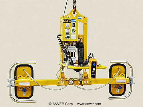 ANVER Two Pad Electric Lifter with Powered Tilt and Foam Vacuum Pads for Lifting & Tilting Stone Slabs 10 ft x 4 ft (3.0 m x 1.22 m) up to 750 lb (340 kg)