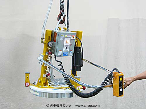 One Pad Electric Lifter with Powered Tilt for Lifting & Handling Stainless Steel Coils 35" Diameter up to 125 lb (57 kg)