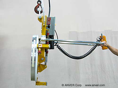 One Pad Electric Lifter with Powered Tilt for Lifting & Handling Stainless Steel Coils 35" Diameter up to 125 lb (57 kg)