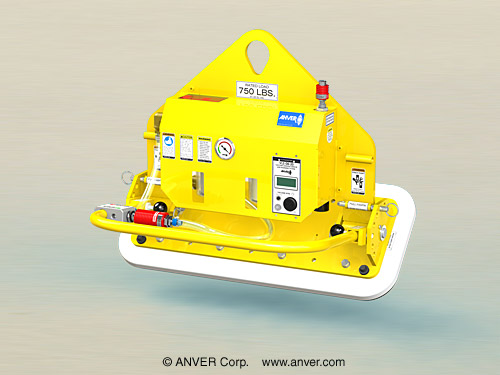 ANVER Single Pad Air Powered Vacuum Lifter with Foam Sealing Rings and Gravity Tilt for Lifting Stone Slabs, 6 ft x 6 ft up to 750 lb (340 kg)