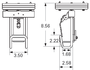 Dimensions of the ANVER VT-GHF Hook Foot Assembly for Vacuum Tube Lifting Systems