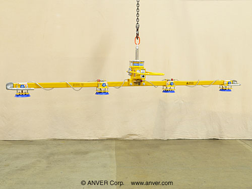 Self-Powered Mechanical Vacuum Lifter with Four Adjustable In-Line Vacuum Pads for Lifting & Handling Aluminum Sheet and Plate 16 ft x 4 ft (4.9 m x 1.2 m) up to 500 lbs (227 kg)