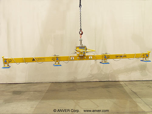 Mechanical Vacuum Generator with Four Pad Lifting Frame for Lifting & Handling Metal Sheet 20 ft x 6 ft (6.2 m x 1.8 m) up to 2000 lbs (907 kg)