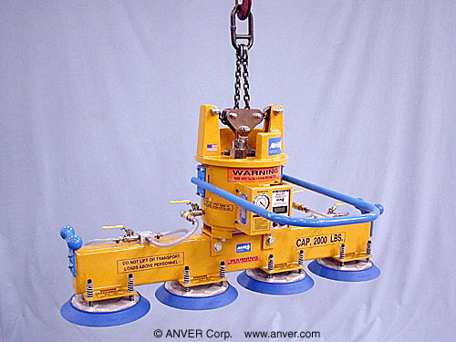 ANVER Four Pad Self-Powered Mechanical Vacuum Lifter for Handling Metal Blocks up to 2000 lb (907 kg)