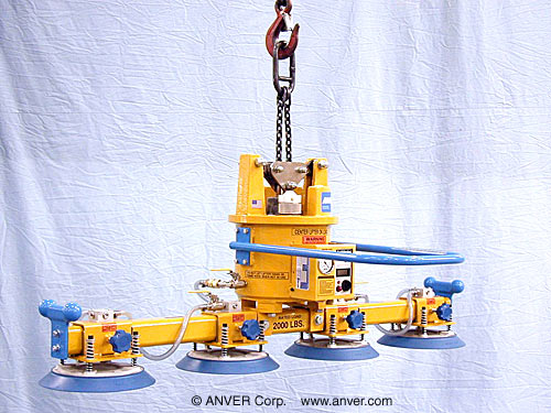 ANVER Four Pad Self-Powered Mechanical Vacuum Lifter for Handling Metal Blocks up to 2000 lb (907 kg)