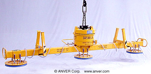 ANVER Three Pad Heavy Duty Mechanical Lifter for Lifting Copper Sheets 20 ft x 6 ft (6.1 m x 1.8 m) up to 6900 lb (3130 kg)