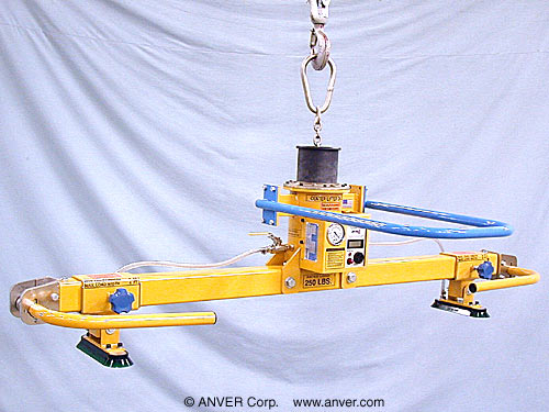 ANVER Mechanical Vacuum Generator with Custom Two Pad Attachment for Lifting & Handling Small Steel Plate 8 ft x 4 ft (2.4 m x 1.2 m) weighing up to 250 lb (113 kg)