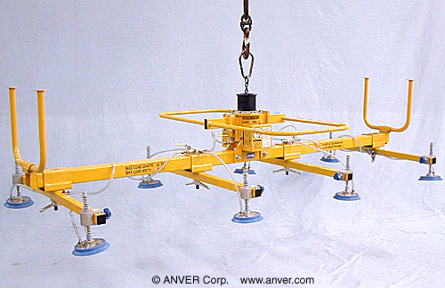 ANVER Eight Pad Self-Powered Mechanical Vacuum Lifter with Special Dual Handlebar for Lifting Steel Plate 12 ft x 6 ft (3.7 m x 1.8 m) up to 900 lb (408 kg)