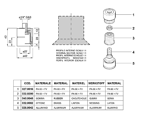 Dimensions and Replacement Parts for Bottling Head Number B-01.0016