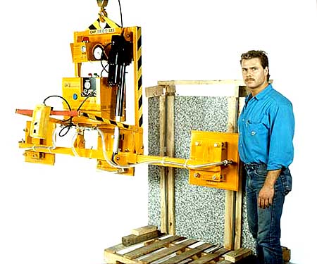 ANVER Three Pad Electric Powered Vacuum Lifter with Powered Tilt and Foam Vacuum Pads for Stone Handling