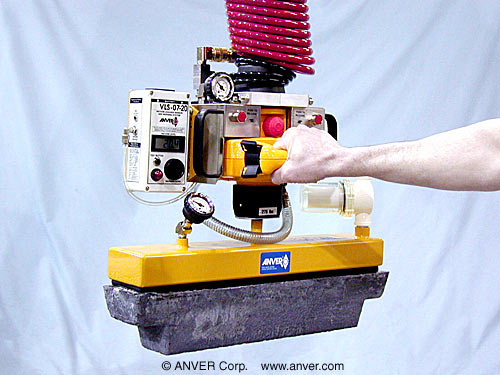 ANVER Hoist Integrated Air Powered VM System with Custom Foam Pad Attachment for Lifting & Handling Metal Ingots up to 100 lb (45 kg)