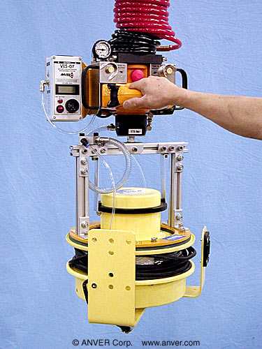 ANVER Hoist Integrated Air Powered VM System with Custom Pad Attachment for Handling Cable Reels up to 150 lb (68 Kg)