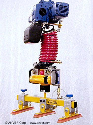 ANVER Air Powered Hoist Integrated System with Three Pad Attachment for Lifting Enclosures up to 250 lb (113 kg)