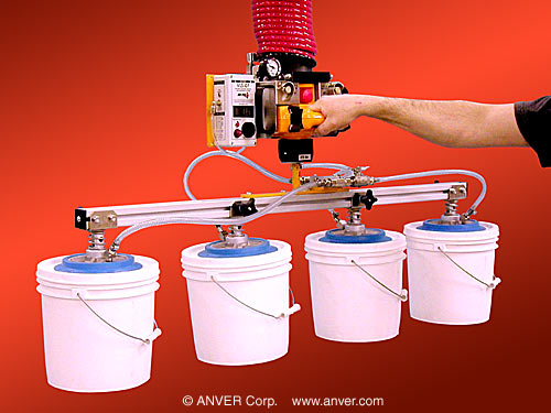 ANVER VM Series Hoist Integrated Lifter with Four Pad Attachment for Lifting Four 3½ Gallon Pails weighing 49 lb (22 kg) each