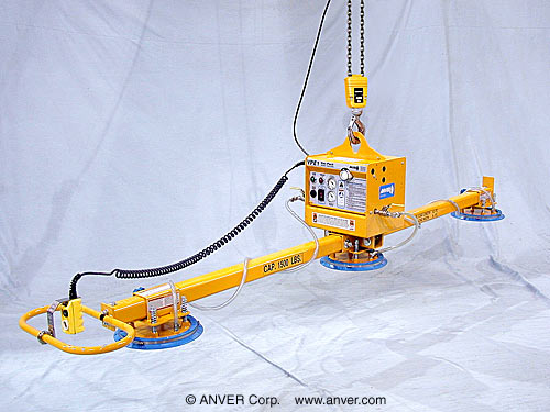 ANVER Electric Powered Vacuum Generator with Three Pad Inline Lifting Frame, Generator Cross-Mount Asapter and End of Beam Handlebar Controls for Lifting & Handling Steel Plate 12 ft x 6 ft (3.7 m x 1.8 m) up to 1500 lb (680 kg)