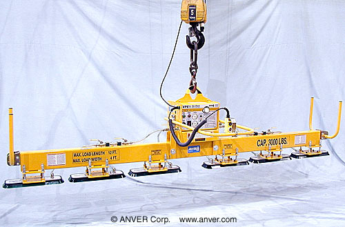 ANVER Electric Powered Generator with Six Pad Lifting Frame (Six Oval Cups Inline) for Lifting & Handling Metal Plate 12 ft x 4 ft (3.7 m x 1.2 m) up to 3000 lb (1361 kg)