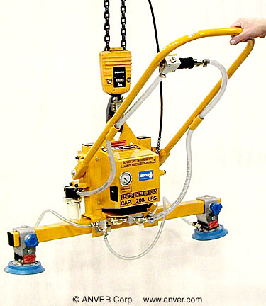 ANVER Electric Powered Vacuum Generator with Interchangeable Two Pad Attachment for Lifting Laminated Plywood 5 ft x 3 ft (1.5 m x 1.0 m) up to 200 lb (91 kg)